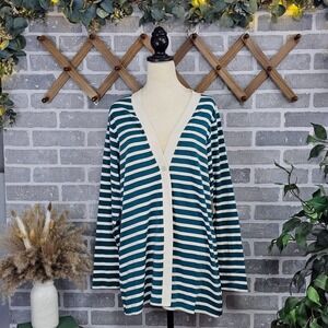 Coldwater Creek Nautical Striped Cardigan Women's L Lightweight Spring Knit NWT